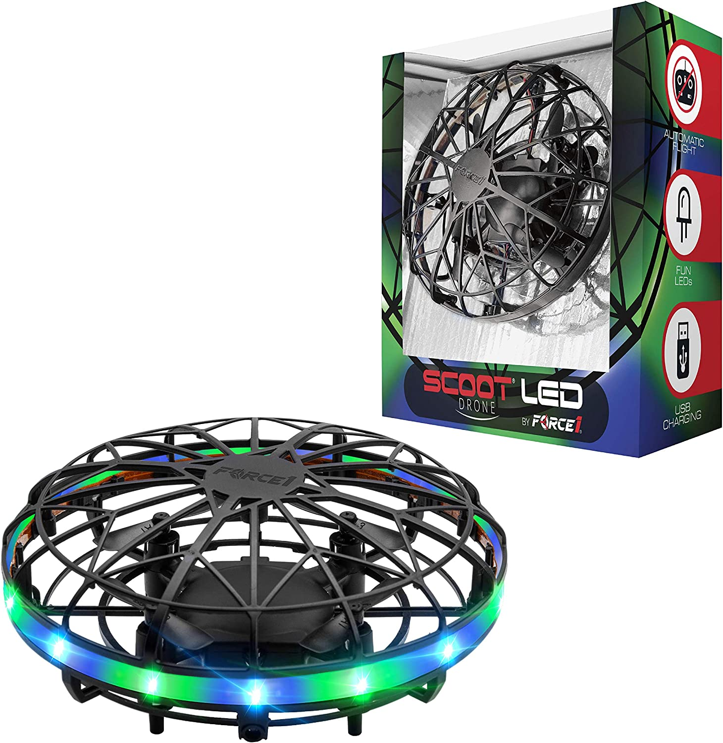 Scoot LED Hand Operated Drone GreenBlue by Force1