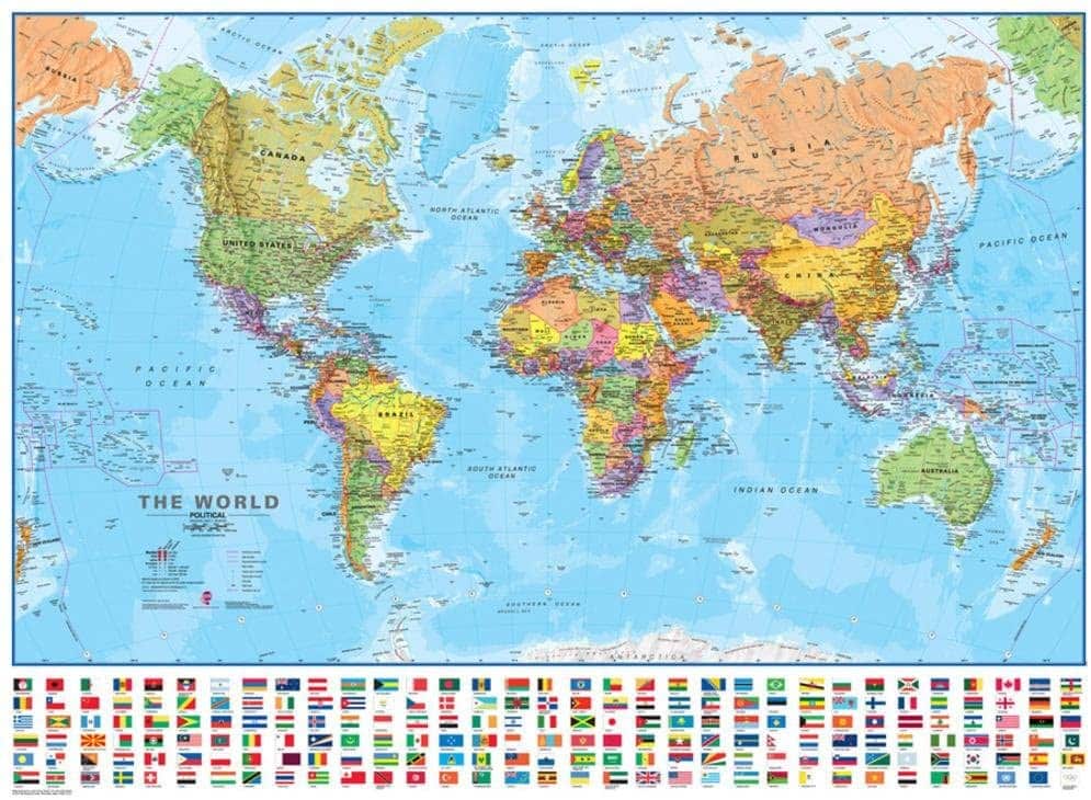 World With Flags Laminated Map by Round World