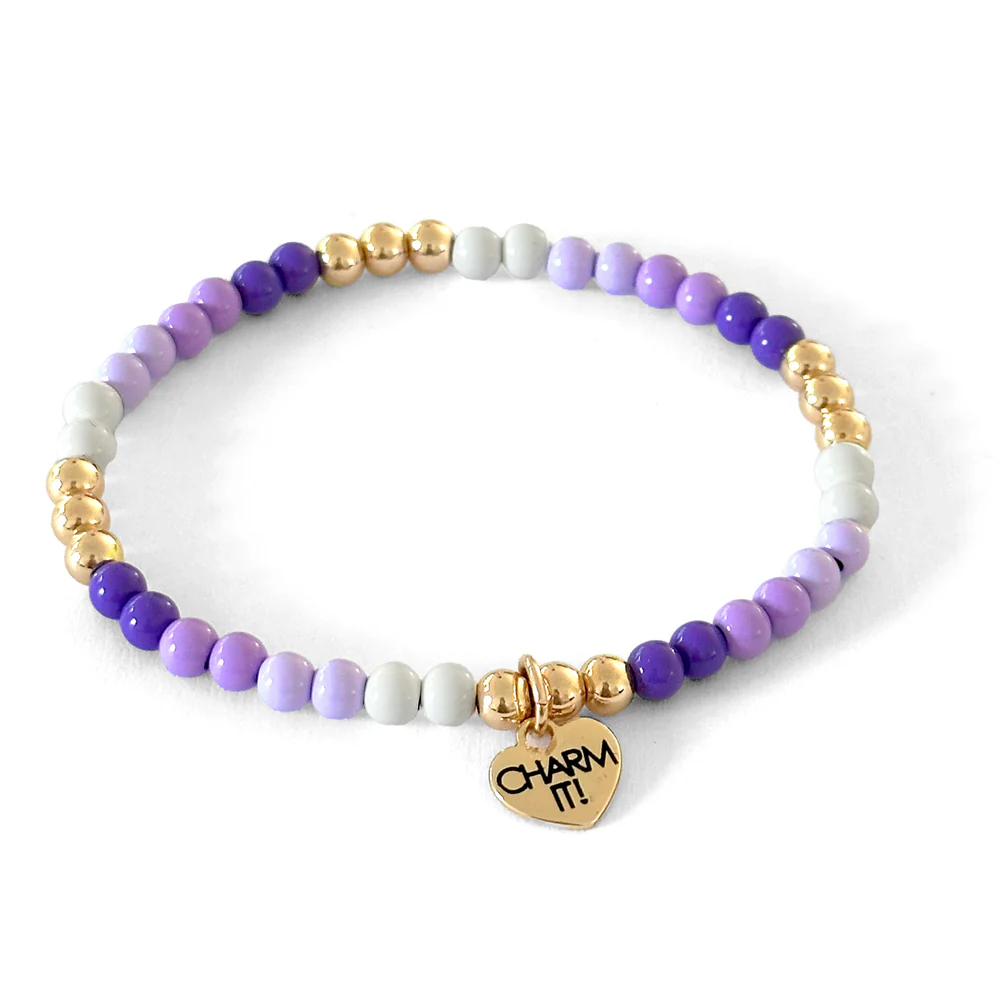 Gold Purple Stretch Bead Bracelet by Charm It
