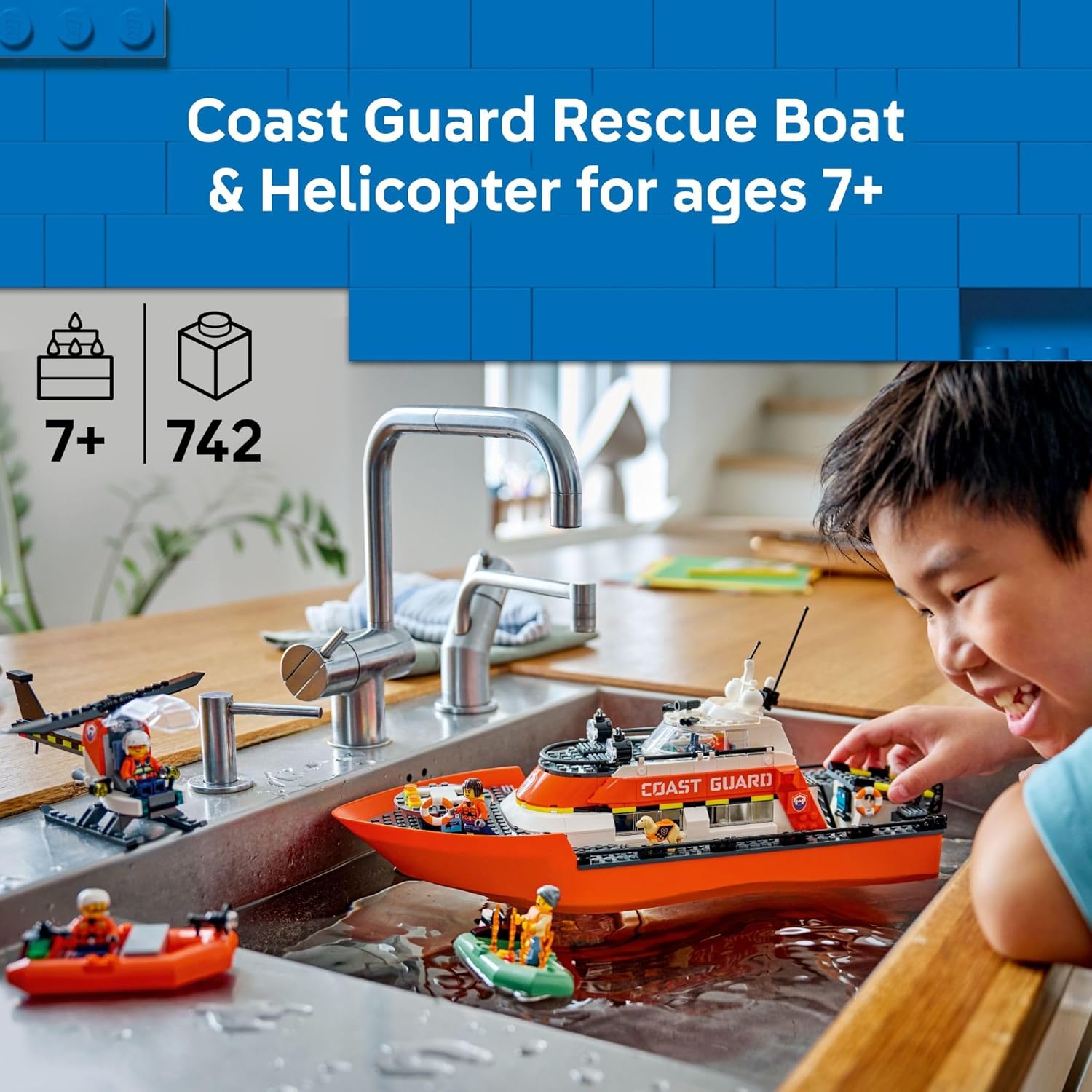 City Coast Guard Rescue Boat & Helicopter by Lego