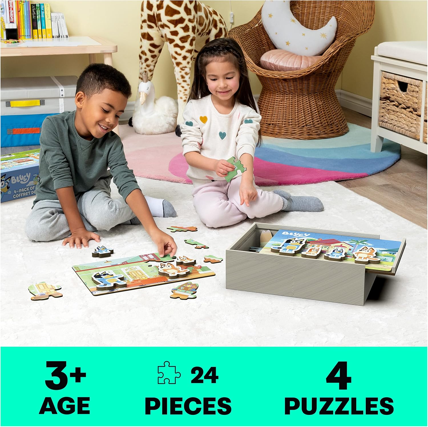 Bluey Wooden Puzzles 4-Pack by Gund