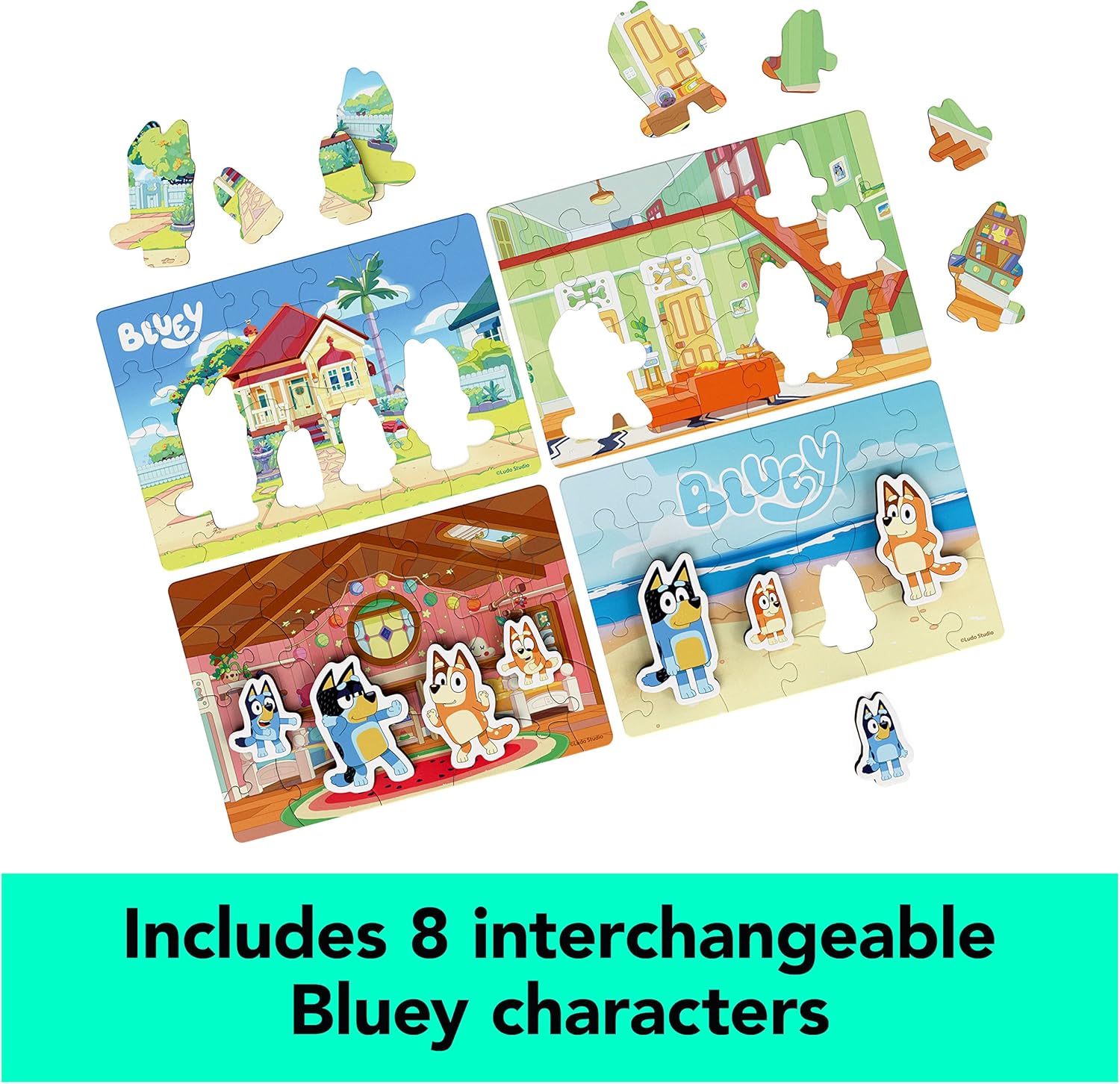 Bluey Wooden Puzzles 4-Pack by Gund