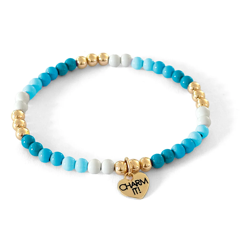 Gold Aqua Stretch Bead Bracelet by Charm It